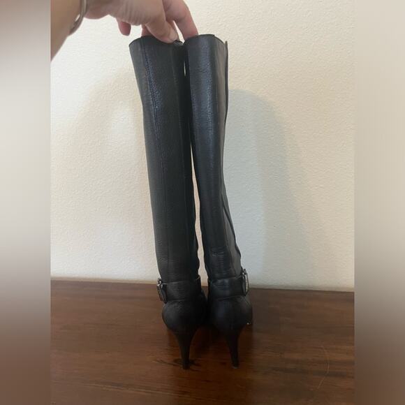 Christian Dior Leather Pull On Tall Black Buckle Heel Boots Sz 36 - Picture 5 of 13